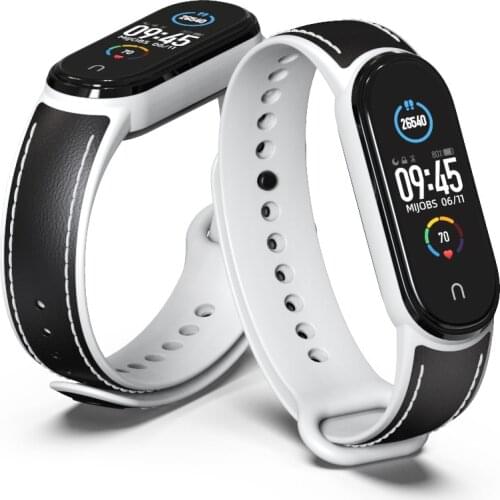 For Amazfit Band 5 Strap Leather Wristband for Xiaomi Mi Band 3 4 5 6 Bracelet Correa Miband 5 Breathable Replacement Strap