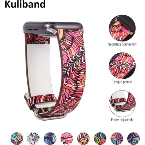 Leather Watch Band for Apple Watch 6/SE/5/4/3/2/1 38mm 40mm Floral Paragraph Watch Band Bracelet Strap for iWatch SE/6 42mm 44mm