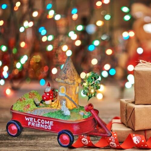 Christmas Halloween Decoration Resin Santa Carriage House Figure Sculpture Solar Light Outdoor Party Home Decor New Year 2022
