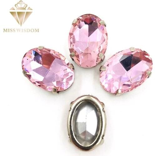10X14mm/13X18mm Pink Oval Copper claws hollow thick bottom high quality glass crystal Sew on rhinestones DIY accessories