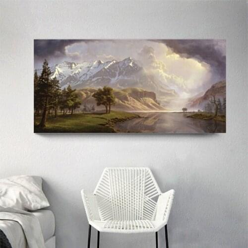 Vintage Nordic Nature Landscape Forest Mountain Tree Pictures Canvas Painting Wall Picture for Living Room Cuadros Home Decor