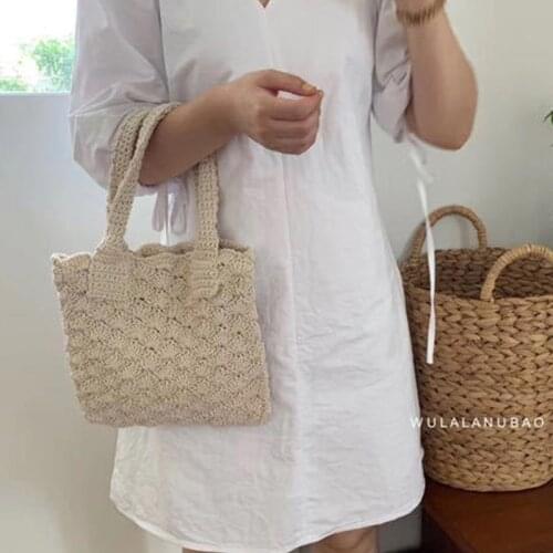 New Vintage Fashion Womens Handbags Designer Crocheted Cotton Thread Female Shoulder Bag Summer Straw Beach Bag Shopper Purse