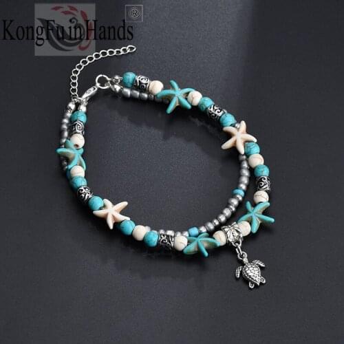 Vintage Beach Foot Anklet For Women Popular Personality Starfish Tortoise Ocean Beach Barefoot Bracelet Jewelry Gift Anklet