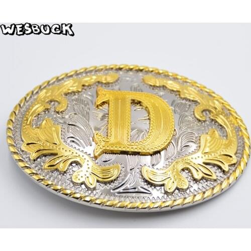 WesBuck Brand Retail New Style Western Men Golden Initial Letter D Belt Buckle With Oval Metal Cowboy Belt Buckle With PU Belt