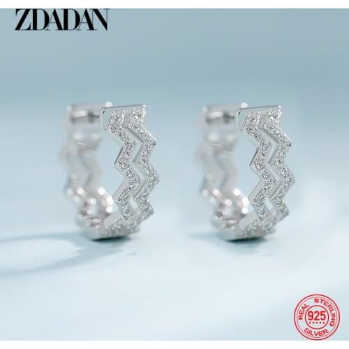 ZDADAN 925 Sterling Silver Charm Geometric Hoop Earring For Women Wedding Engagement Jewelry Gift