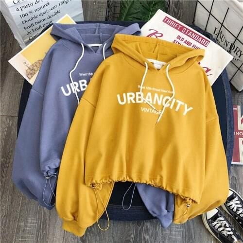2020 Spring Harajuku Oversized Women Hoodie Korean Letter Print Short Hoodied Sweatshirt Tops Cute Girl Coat Hoody Loose Clothes