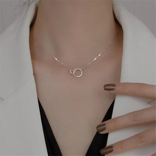 925 Sterling Silver Link Chain Circle Charm Necklaces & Pendants For Women Party Jewelry Choker dz639