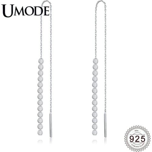 UMODE New 925 Sterling Silver Long Link Chain Drop Earrings for Women White Gold Charm Dangle Earring Drops Jewelry ALE0266