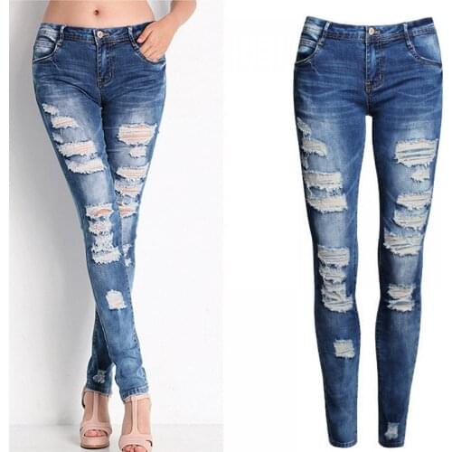 Y2K 2021 Summer Stretch Cotton Ripped Hole Boyfriend Pencil Feet Slim Jeans Womens Tight Fitting High Waisted Slim 2Xl Traf