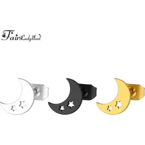 FairLadyHood simple star moon stud earring bijoux Trendy minimalist stainless steel earrings for women brinco pendientes gift