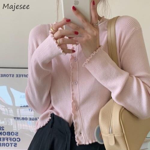 Cardigan Women Sweet Slim Popular Spring Solid Students Single Breasted All-match Knitted O-neck Ulzzang Female Chic Clothing