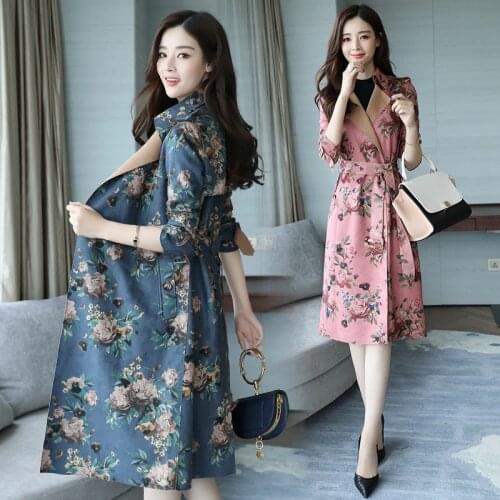 NEW Trench coat women 2019 Spring autumn printing long Suede Windbreaker fashion skinny female Slim coats Plus size Trench Q233