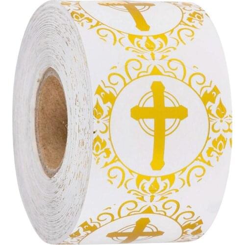 Gilded Round Cross Sticker 1 Inch Religious Christian Prayer Sticker Envelope Seal Label 100-500pcs