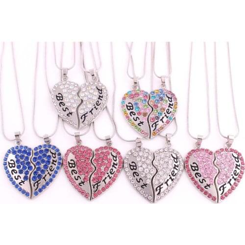 1set(1pcs Best +1pcs Friend) zinc alloy Best Friend crystal heart pendant family necklace set with snake chain necklaces