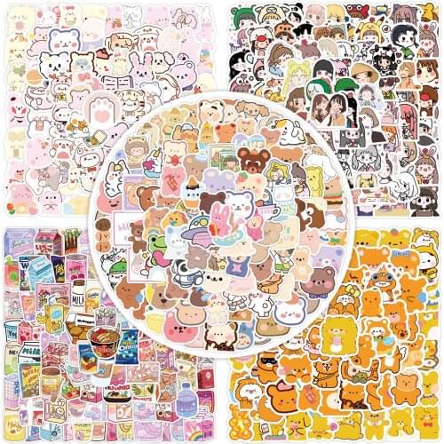 100 sheets of cute Korean bears girl department cartoon characters handbook stickers stationery luggage notes stickers