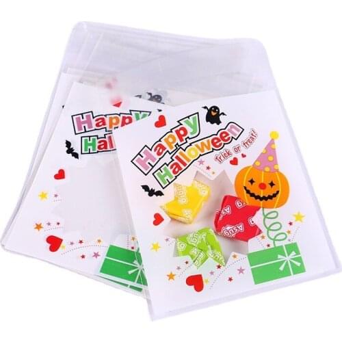 100PCS 10x10cm Plastic Gift Bags Halloween Theme Snack Bags for Halloween Favor Supplies Clear Candy Package Self-Sealing Bags
