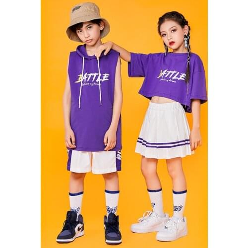 2021 Summer Hip Hop Dance Clothes Blue Sweatshirt Casual Kids Wear Boys Street Dance Practice Wear Girls Jazz Costume DNV15104