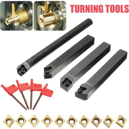 4pcs Lathe Boring Turning Tool Holder Bar +10pcs CCMT09T304 Carbide Inserts +Wrench DIY Lathe Cutter Boring Bar Set