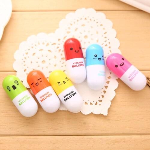 5PCS Lovely Interesting Colorful Kid Toys Smiling Face Pill Ball Pencils Telescopic Ballpen Marker Learning Stationery Point Pen