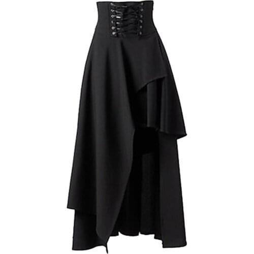 80% HOT SALES！！！Steampunk Vintage Women Solid Color Lace Up High Waist Irregular Maxi Skirt