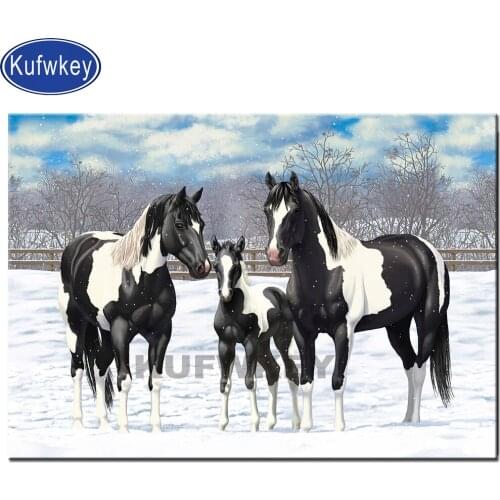 Diamond painting black horses 3d cross embroidery with beads Diamond mosaic snow animals square round drill cross Stitch