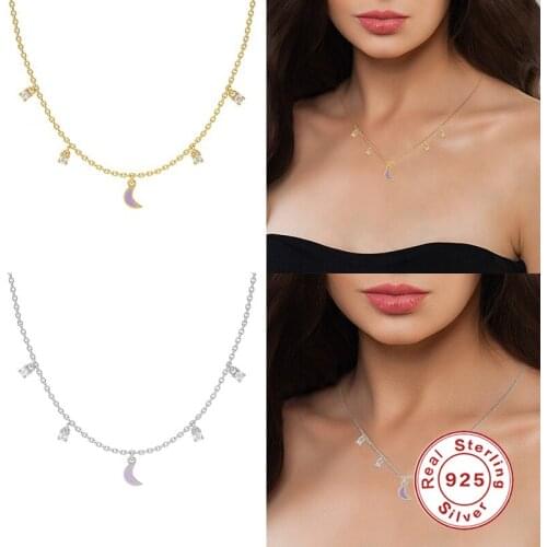 Canner 925 Sterling Silver Pendant Necklace Vintage Crescent Horns Clavicle Necklaces For Women Fine Jewelry Collier Collares W5