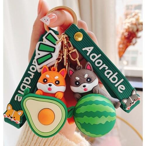 Cute Fruit Shiba Inu Keychains Cartoon Watermelon Avocado Dog Pendant Keyring for Men Women Car Bag Key Chains Ornaments