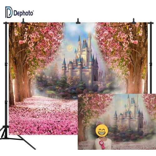 DePhoto Castle Cherry Blossom Pictorial Cloth for Party Photography Background Computer-Printed Vinyl Backdrop PCK01