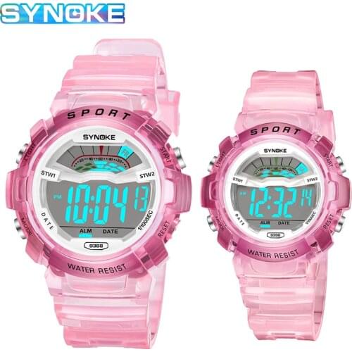 SYNOKE Kids Watch Large & Small Sizes Sport Running Watches Colorful Dial Digital Clock Kids Pu Strap Stopwatch Waterproof Watch