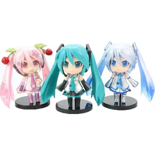 10CM in bags Anime Miku Hatsune Pink Sakura Ghost Miku Q version dolls PVC Action Figures Girls Model Toys Cartoon