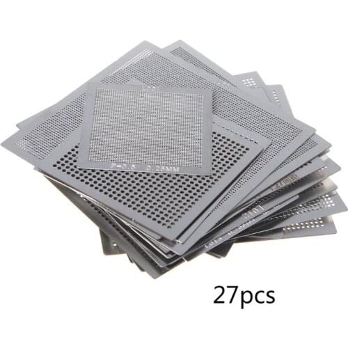 H05A 27Pcs/set BGA Directly Heat Reballing Universal Stencils with Template Jig for SMT SMD Chip Rework Parts