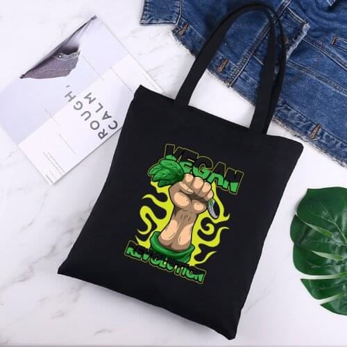 Vegan Canvas Bag Casual Large Hand Bags for Women Ladies Shopping Handbag Print Large Capacity Bag Black