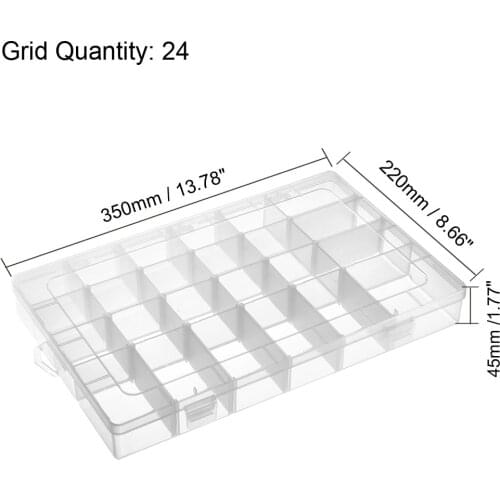 Uxcell Component Storage Box - PP Adjustable 24 Grids Electronic Component Containers Tool Boxes Clear White 350x220x45mm