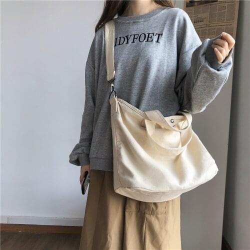Lazy messenger bag for female college students Japanese large capacity solid color washed canvas bag portable shoulder bag