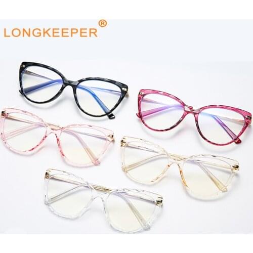 LongKeeper Oversized Anti Blue Light Glasses Women Vintage Cat Eye Computer Eyeglasses Fashion Optical Glasses Okulary UV400