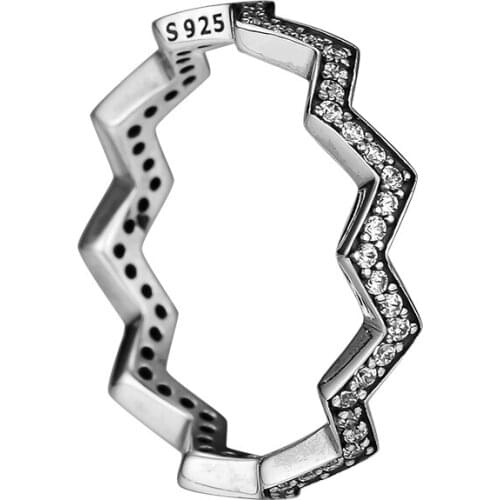 Shimmering Zigzag Rings with Clear CZ 100% Authentic 925 Sterling-Silver-Jewelry Free Shipping