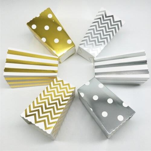 12pcs New Wedding Birthday Movie Party Tableware Gold/Silver Stiff Paper Party Popcorn Box Pop Corn Candy/Sanck Favor Bags Gift
