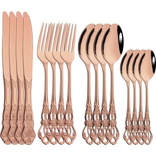 16Pcs Dinnerware Set Gold Cutlery Stainless Steel Spoon Royal Cutlery Forks Knives Kitchen Spoon Western Dinner Tableware Gift