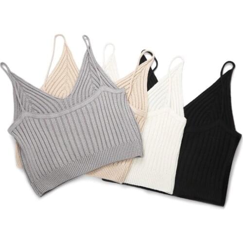 2020 new Womens Top Fashion Knitted Crop Tops Cotton Tank Crop Tops Lingerie Underwear Streetwear Vest Cropped Tee Camisole