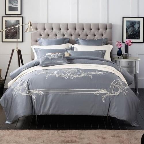 New Bedding Set Queen King size Bed sheet set Luxury grey Egypian cotton Embroidery Bedding sheet Duvet Cover set