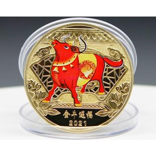 2021 Year Of The Ox Commemorative Coin, Color Good Luck Gold Coin, Lucky Chinese Souvenir, Collectible Coin, Gift