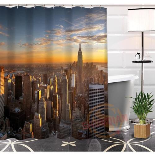 Popular Eco-friendly Custom Unique New York City Fabric Modern Shower Curtain bathroom With Hooks for yourself H0220-133
