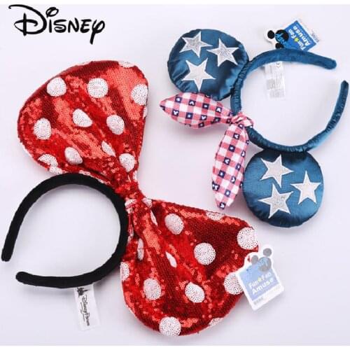 Disney Cartoon Mickey Ears Princess Disneyland Beauty Fashion Bowknot Headband Party Decoration Headwear Girl Pretend Toys Gift