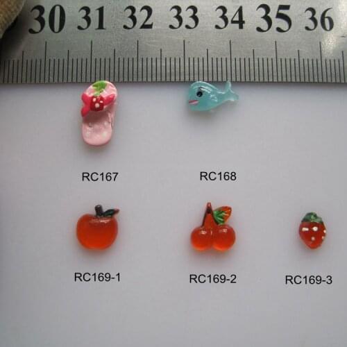 RC167/169 30pcs/bag Slipper Dolphin Apple Cherry Strawberry Resin Cartoon Deco Nail Art Decoration Nail DIY Deco