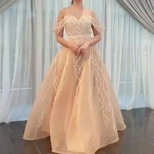 Champagne prom dresses 2021 sweetheart neckline sequins beading crystal shinning long evening dresses gowns