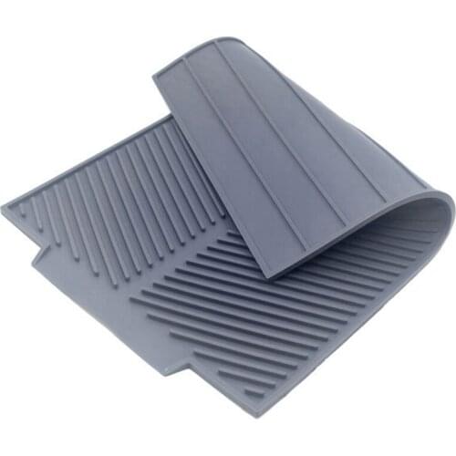 Silicone Dish Drying Mat Flume Folding Draining Mat,Rectangle Drain Mat Drying Dishes Pad Heat Resistant Non-Slip Tray Gray