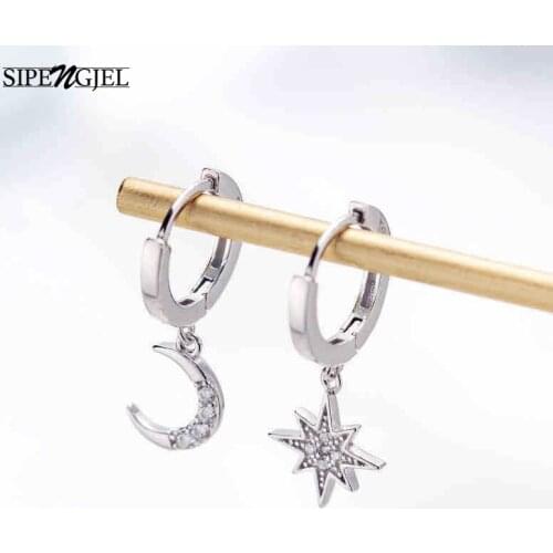 Trendy cubic zirconia gold moon star dangle earrings fashion luxury small hoop earrings for women korean jewelry 2020