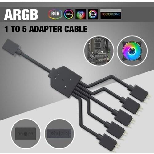 Fan RGB Splitter Cable 3-Pin 5V ARGB Connector Splitter 1 To 5 Splitter Cooler Fan Adapter Cable For DIY Company Accessories