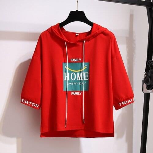 Pure cotton printed hoodie womens fashion 2021 spring and summer new style Korean loose casual short T-shirt hooded sweater