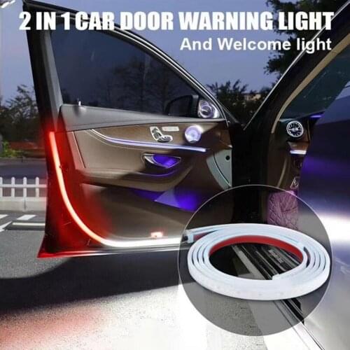 2Pcs Universal Car Door Opening Warning Light White Welcome LED Lights Strobe Flashing Red Anti Rear-end Collision Safety Lamps